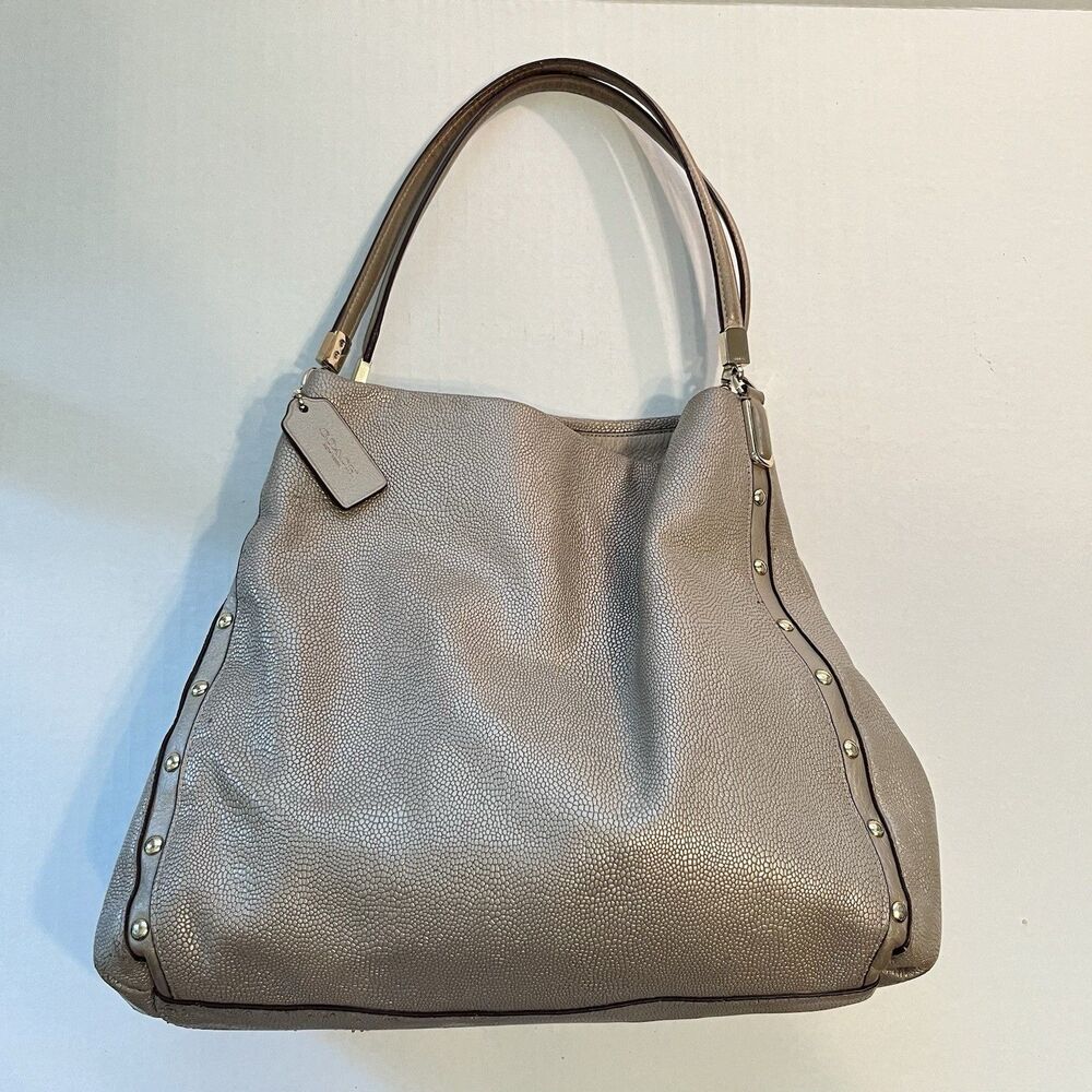 Coach Madison Phoebe Leather Shoulder Bag Pebbled Taupe READ